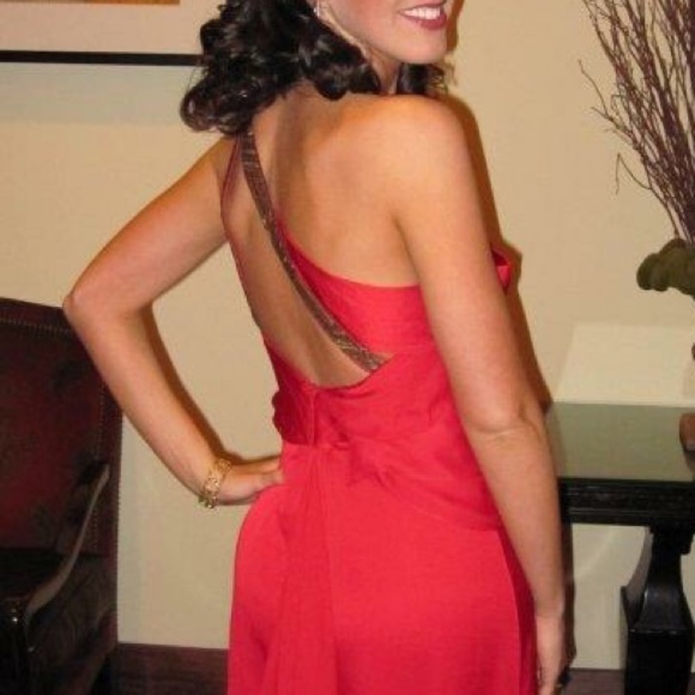 Red Silk One Shoulder BCBG Floor Length Gown